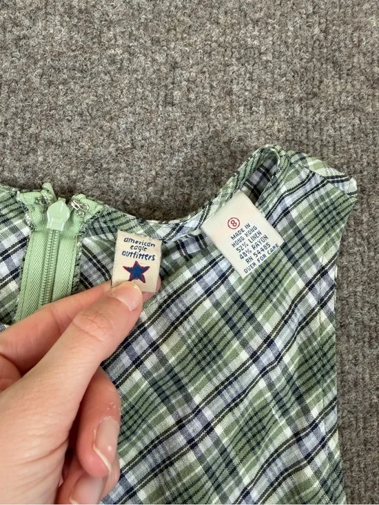 Vintage American Eagle Green Plaid Sleeveless Shift Dress Womens Size 8 Sundress - Picture 3 of 5